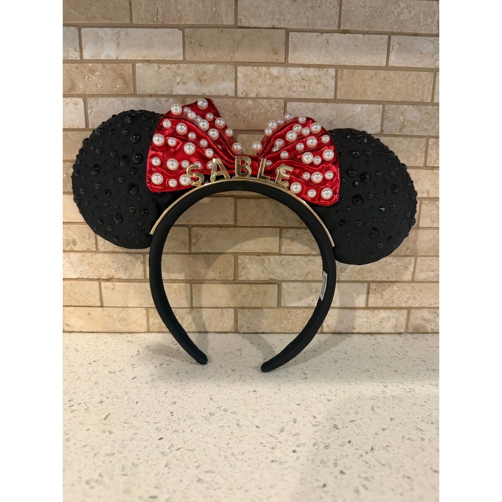 Disney BaubleBar Pearl Minnie Mouse Ears Red Bow Black Headband sable
